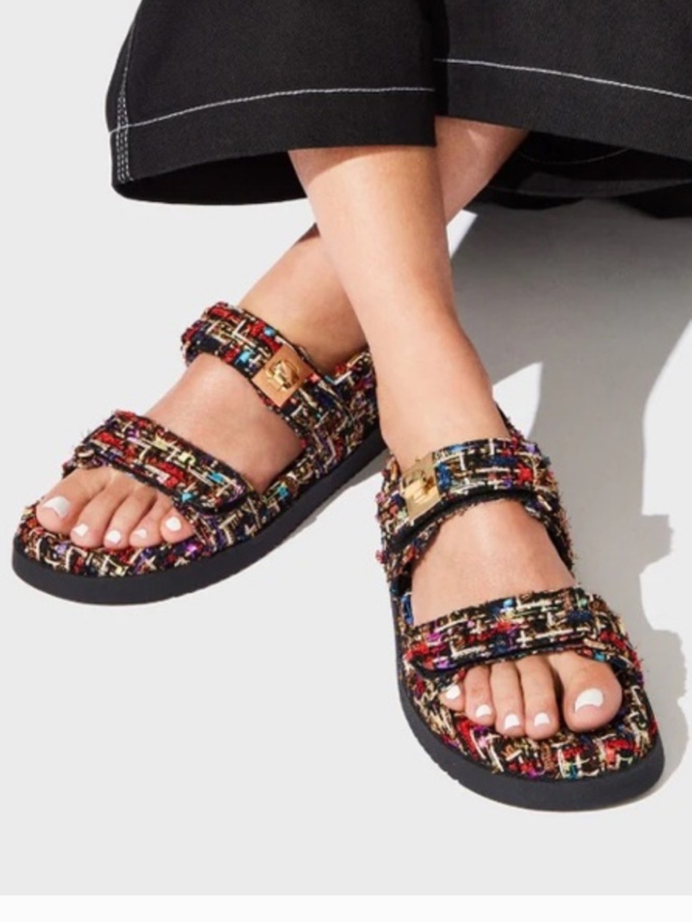 Steve Madden Multicolor Tweed Buckle Slide Sandals Mona